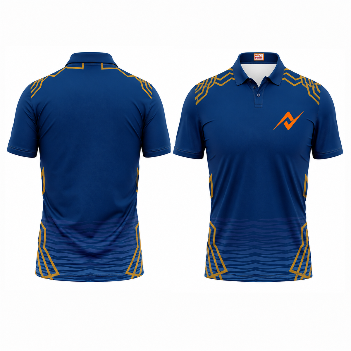Premium blue polo collar sports fan jersey side angle sportswear view