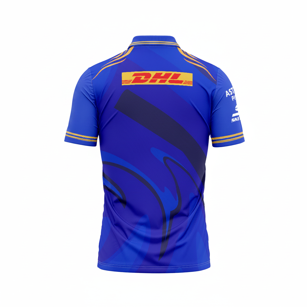 Blue polo collar sports fan jersey t shirt back side with custom player number