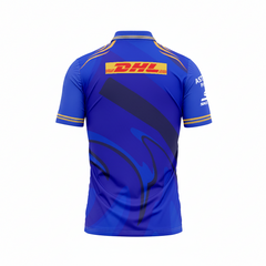 Blue polo collar sports fan jersey t shirt back side with custom player number