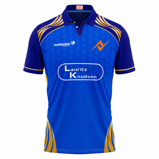 Mumbai inspired blue round neck cricket fan jersey front view
