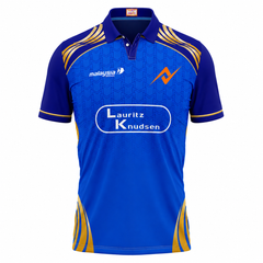 Mumbai inspired blue round neck cricket fan jersey front view