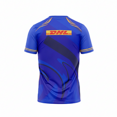 Mumbai inspired blue round neck sports fan jersey front view