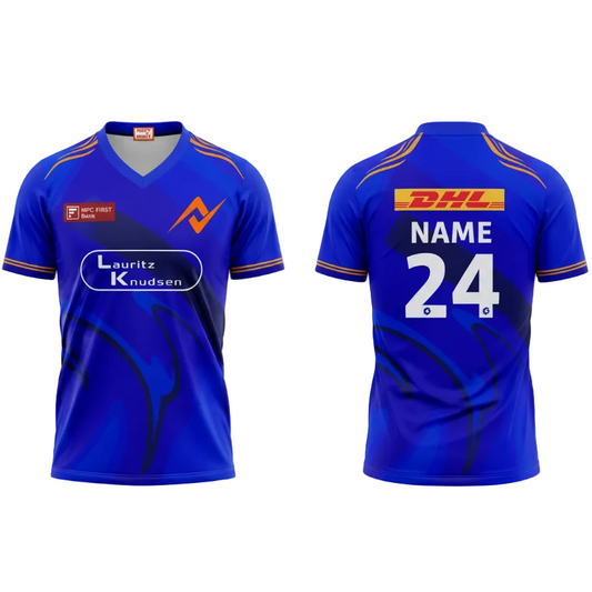 Custom Mumbai style V neck sports fan jersey with personalized name and number