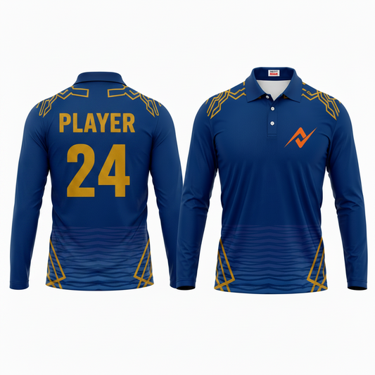 Custom printed Mumbai style elite full sleeve polo jersey with personalized name and number