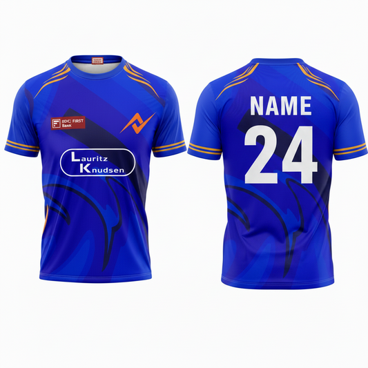 Custom Mumbai style printed round neck cricket jersey with personalized name and number