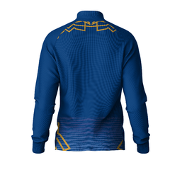 Premium royal blue athletic jacket jersey backside with custom player print