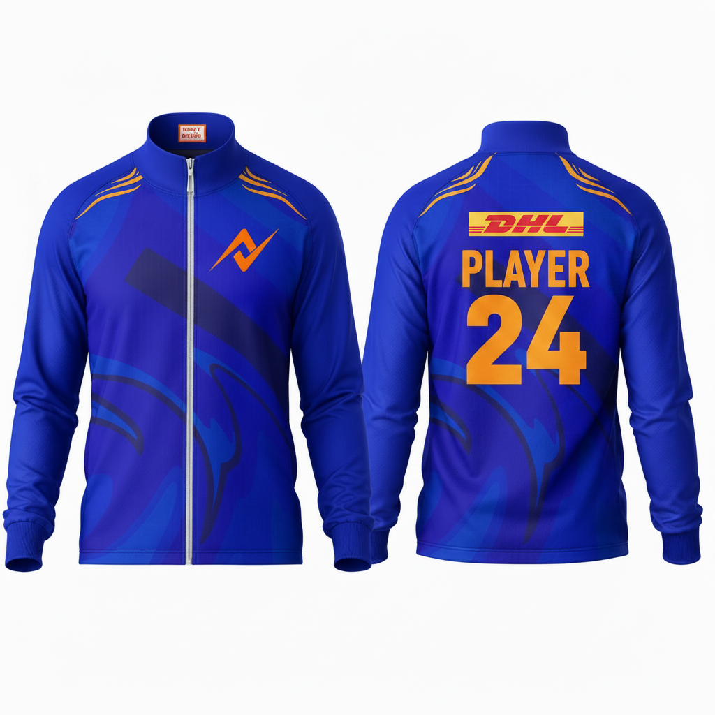 Custom printed Mumbai style performance fan jacket with personalized name and number