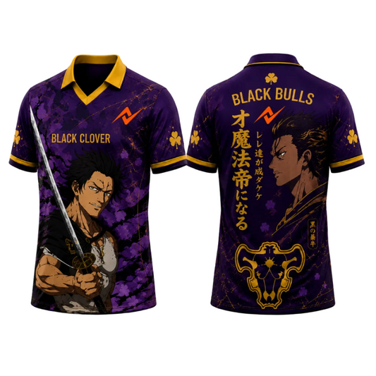 Purple gold shadow warrior anime inspired jersey back view