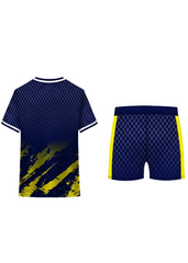 Navy blue sports jersey with shorts yellow accents custom football kit India