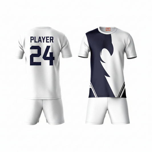 Navy blue activewear t-shirt with white shorts back view