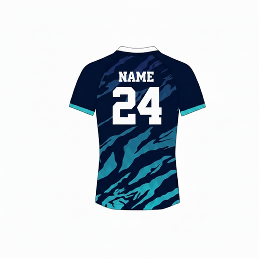 Navy blue gaming jersey back side with custom gamer name