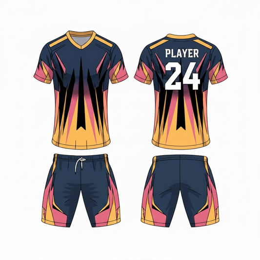 Navy flash sports jersey with matching shorts back view