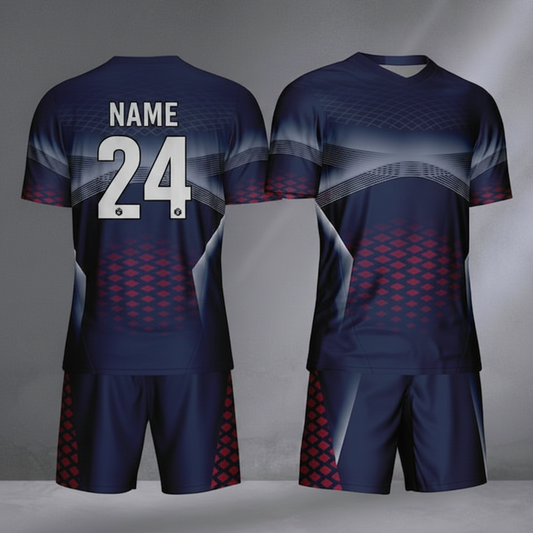 Navy pulse sports jersey with matching shorts back view