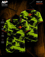 Neon green and black abstract graffiti sublimation polo sports jersey front and back design by Next Print