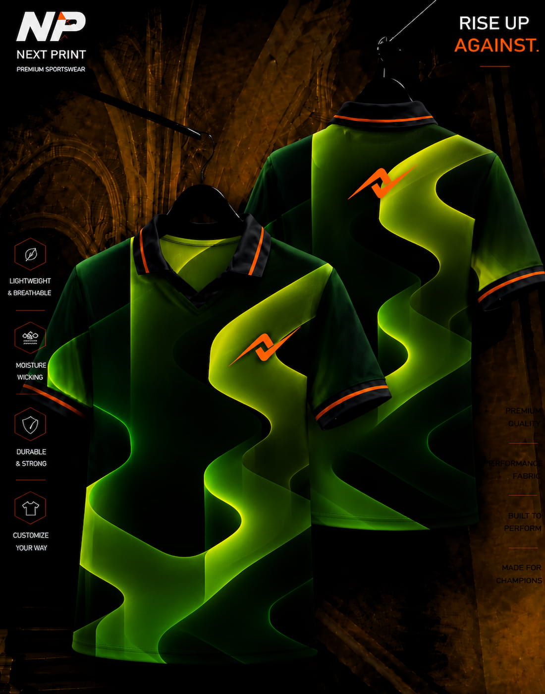 Neon green flow wave sublimation polo sports jersey front and back design by Next Print