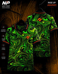 Neon green and black liquid marble sublimation polo sports jersey front and back by Next Print