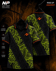Neon lime and black tribal pattern custom polo sports jersey front and back by Next Print