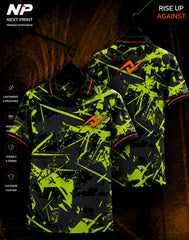 Neon lime green and black abstract splatter sublimation polo sports jersey front and back by Next Print
