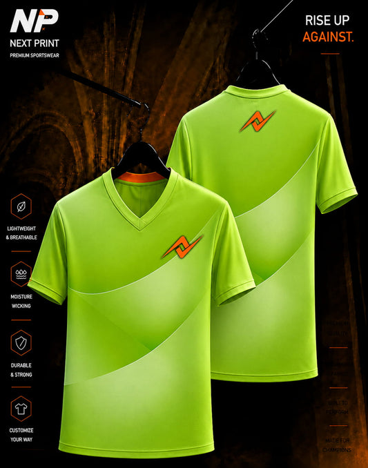 Neon lime green wave sublimation V-neck custom sports jersey front and back by Next Print