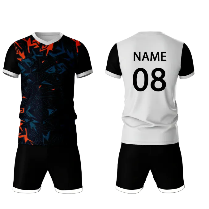 Neon orange abstract burst sports jersey set for men back view