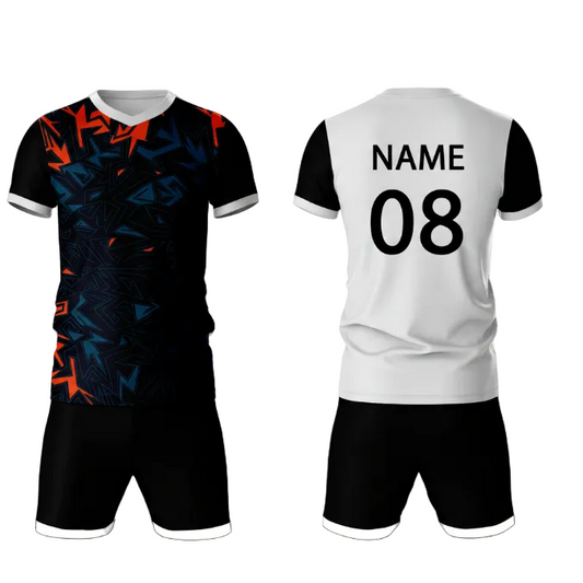 Neon orange abstract burst sports jersey set for men back view