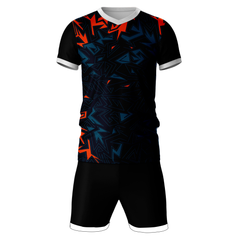 Neon orange abstract burst sports jersey set for men front view