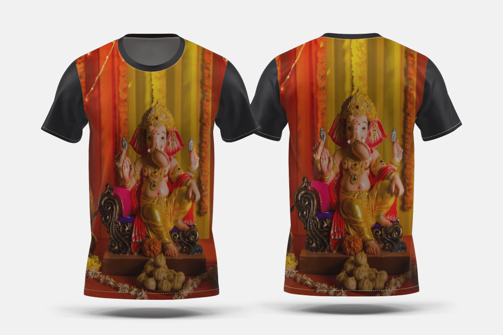 Next Print A Beautiful clay statue or Idol of an Indian Hindu god Lord Ganesha decorated Printed t-shirt - Next Print