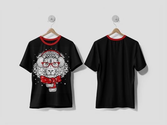 NEXT PRINT A beautiful lion in winter headphones and a scarf DESIGN PRINTED SHIRT - Next Print