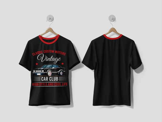 Next Print A black t shirt with a black and white car design printed t-shirt - Next Print
