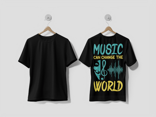 Next Print A black t-shirt with the words music change the world Printed T-shirts - Next Print