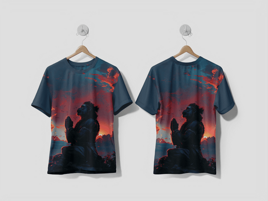 NEXT PRINT A digital art work of Hanuman offering his humble prayers to Lord Rama Design printed t-shirt - Next Print