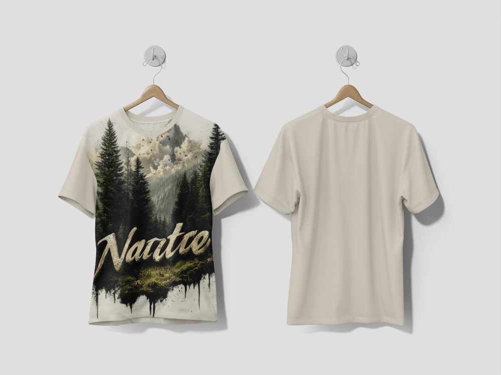 Next Print A stylized depiction of nature with mountains and trees emphasizing natural beauty Printed T-shirt - Next Print
