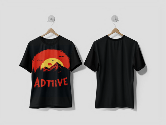 Next Print A stylized mountain landscape with a sunset backdrop Printed T-shirt - Next Print