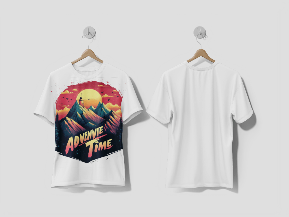 Next Print A vibrant mountain landscape with a sunset and stylized text Printed T-shirt - Next Print