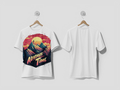 Next Print A vibrant mountain landscape with a sunset and stylized text Printed T-shirt - Next Print