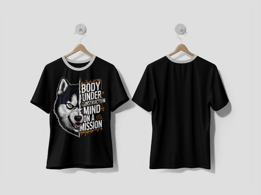 NEXT PRINT A wolf head with the words body under a mission design t-shirt - Next Print