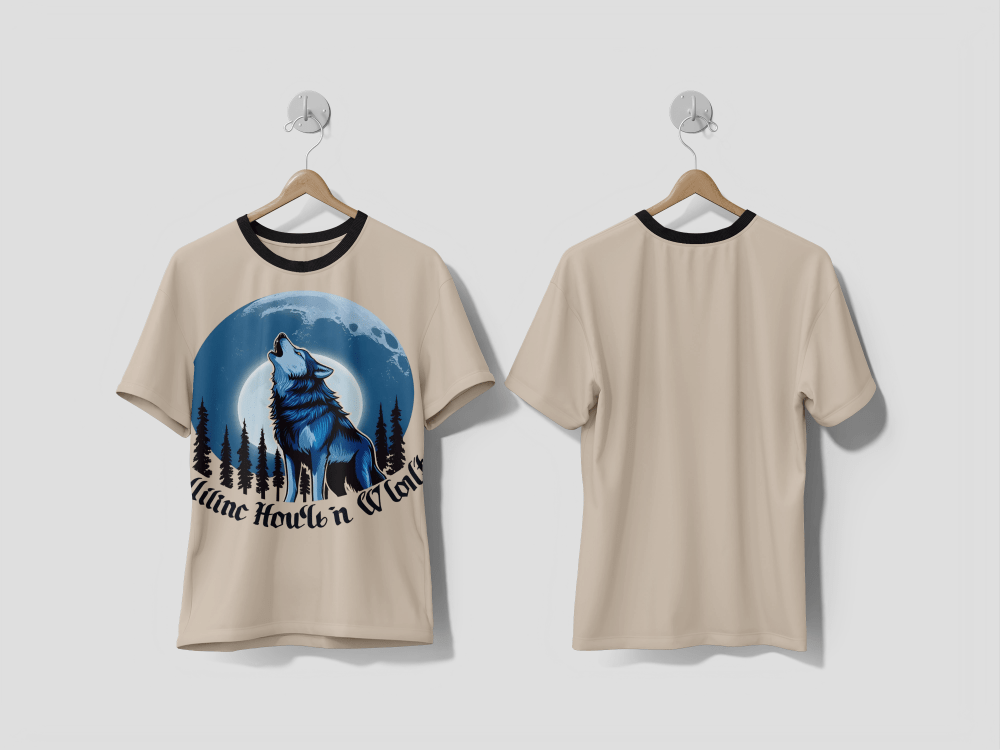 NEXT PRINT A wolf howling at the moon in a forest design printed t-shirt - Next Print