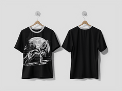 NEXT PRINT A wolf is standing on a tree branch with the moon in the background design printed t-shirt - Next Print
