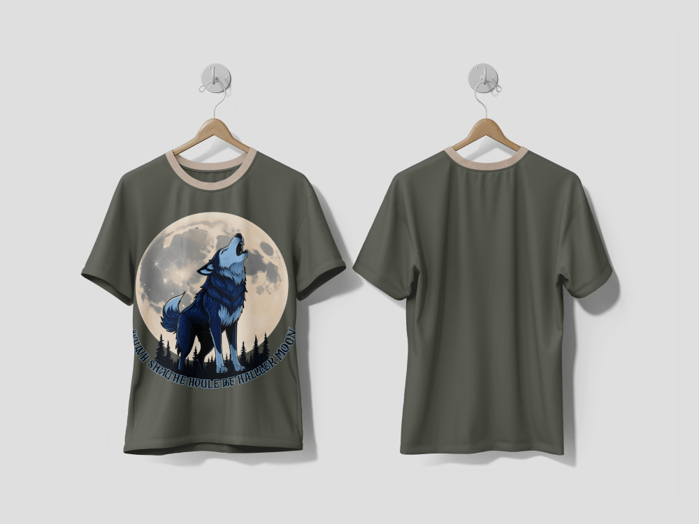 NEXT PRINT A wolf with a full moon and the words see a wolf on the front design t-shirt - Next Print