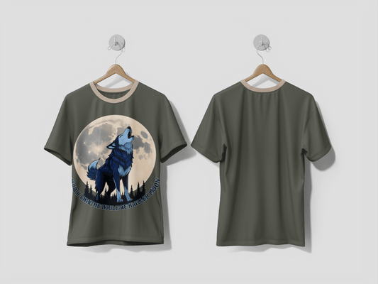 NEXT PRINT A wolf with a full moon and the words see a wolf on the front design t-shirt - Next Print