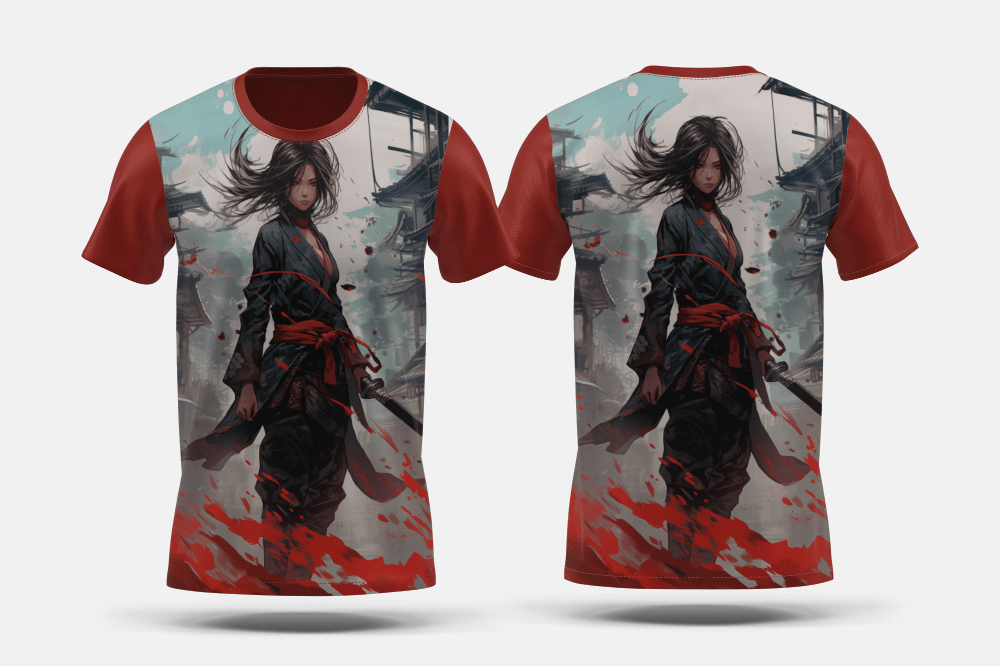 Next Print Anime style portrait of traditional japanese samurai character Printed t-shirt - Next Print