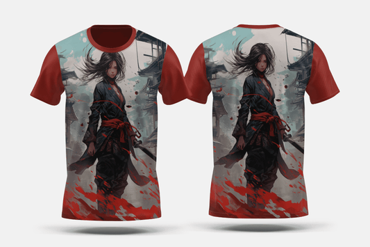 Next Print Anime style portrait of traditional japanese samurai character Printed t-shirt - Next Print