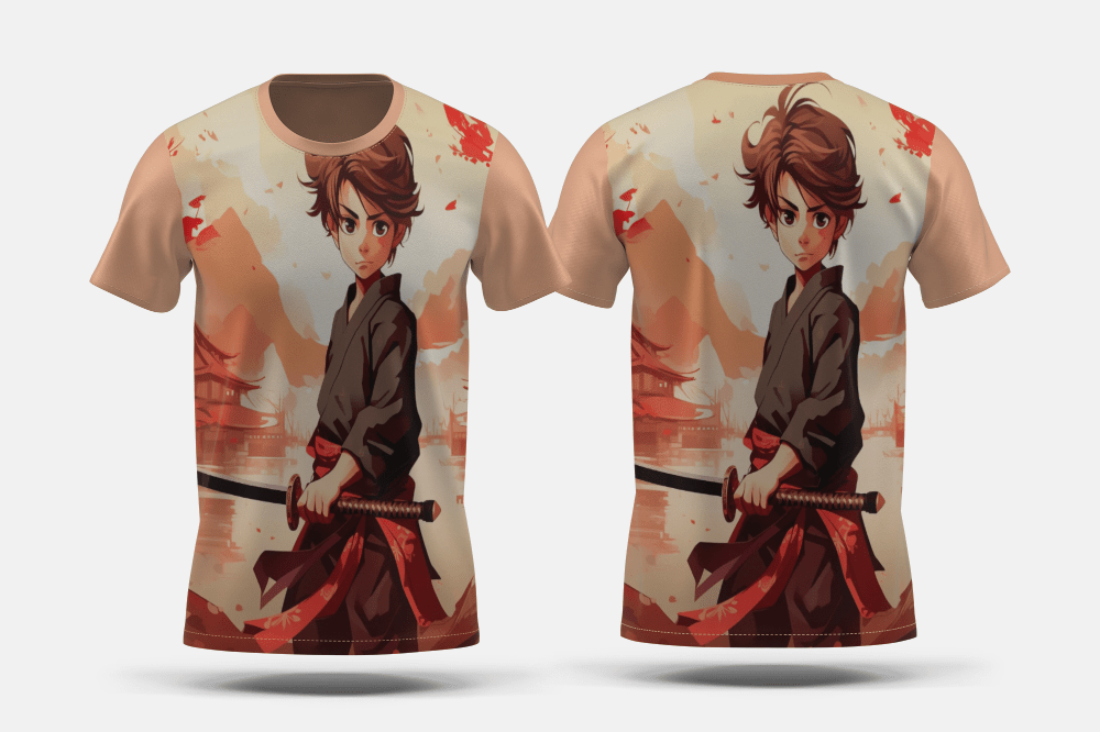 Next Print Anime style portrait of traditional japanese samurai character Printed t-shirt - Next Print