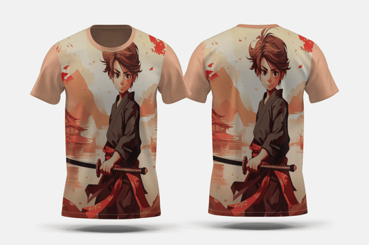 Next Print Anime style portrait of traditional japanese samurai character Printed t-shirt - Next Print