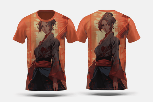 Next Print Anime style portrait of traditional japanese samurai character Printed t-shirt - Next Print