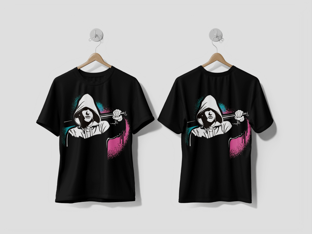 Next Print Bandit and hooligan criminal nightlife Vector illustration isolated on white printed t-shirt - Next Print