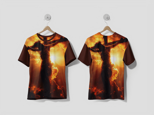 NEXT PRINT Biblical Illustration Jesus on the Cross Wearing the Crown of Thorns Design printed t-shirt - Next Print
