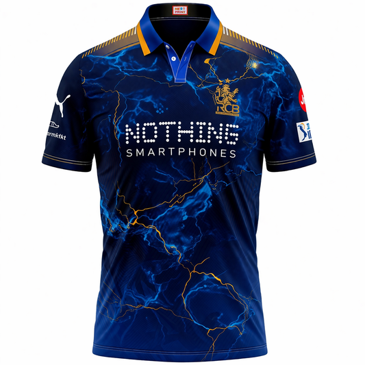 Next Print Blue Lightning Cricket Jersey RCB Style – Custom Name & Number Sublimation Sports T-Shirt India