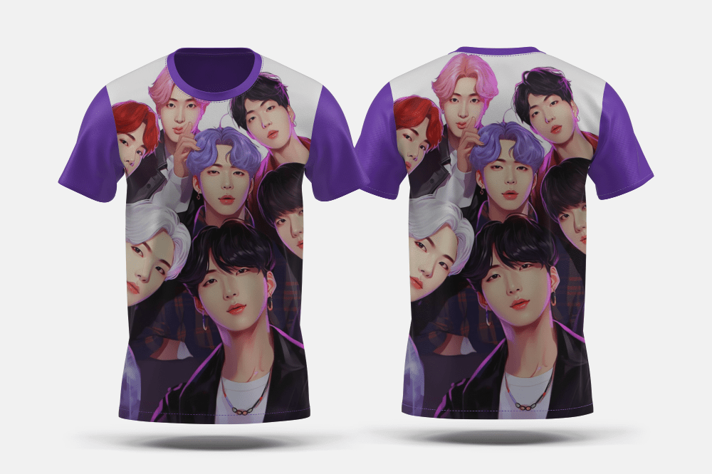 Next Print BTS ARMYA close up of a group of young men with different colored hair Printed t-shirt - Next Print