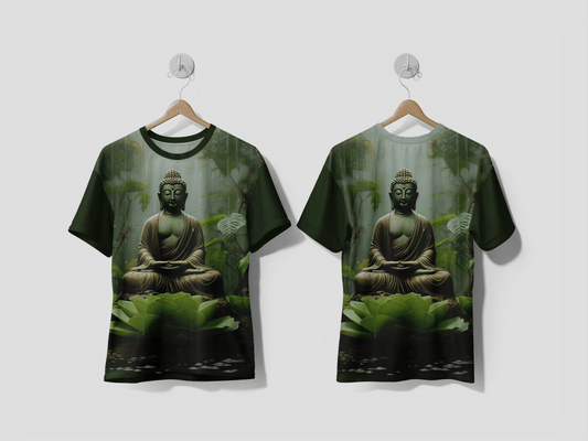 NEXT PRINT Buddha statue in nature Design printed t-shirt - Next Print